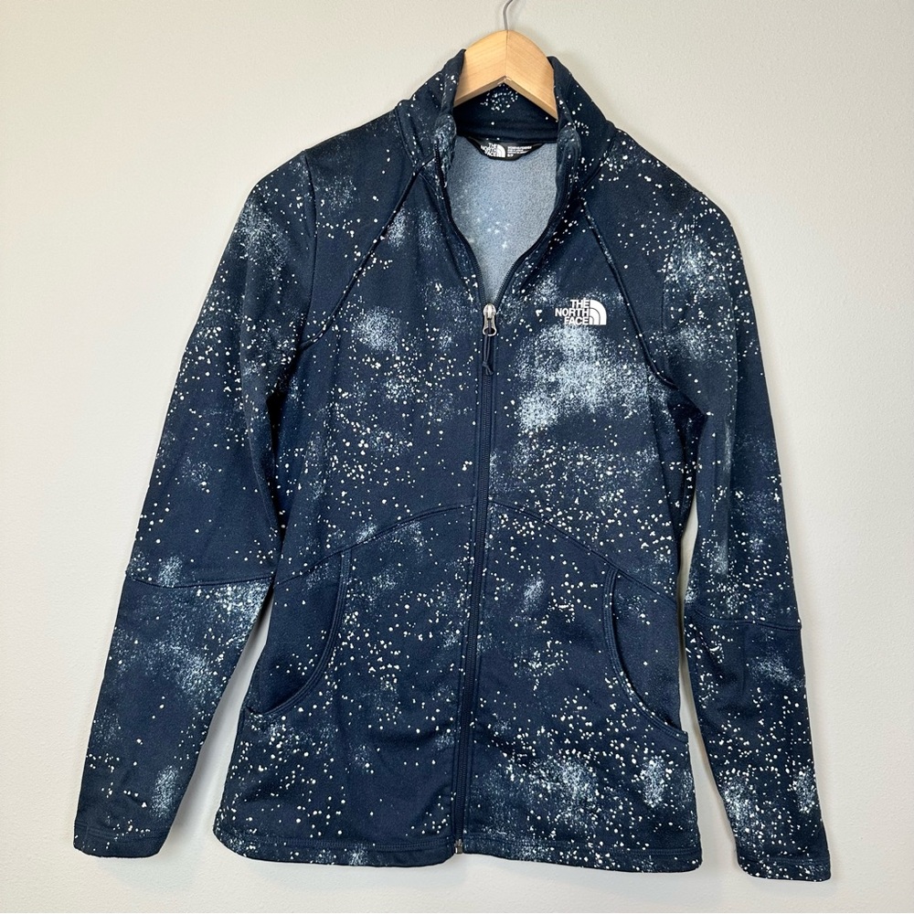 The North Face Navy Blue Splatter Space White Speckled Fleece Full Zip Up Jacket